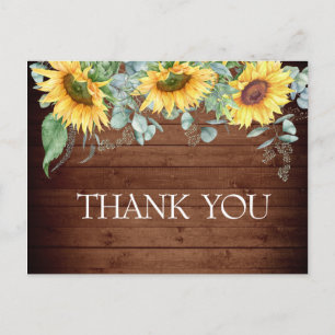 Cartão Postal Elegante Girassóis Greenery Floral Obrigado