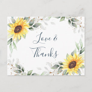 Cartão Postal Elegante Girassóis Greenery Floral Obrigado