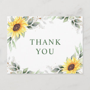 Cartão Postal Elegante Girassóis Greenery Floral Obrigado
