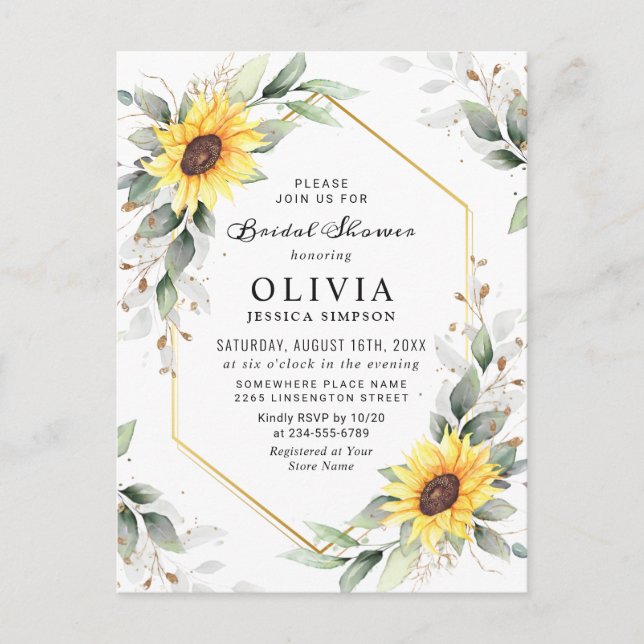 Cartão Postal Elegante Girassóis Ouro Chá de panela verde (Frente)