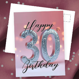 Cartão Postal Elegante Glamour Chic Rosa e Prateado Brilhante 30
