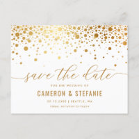 Elegante Gold Foil Confetti White Salvar a Data