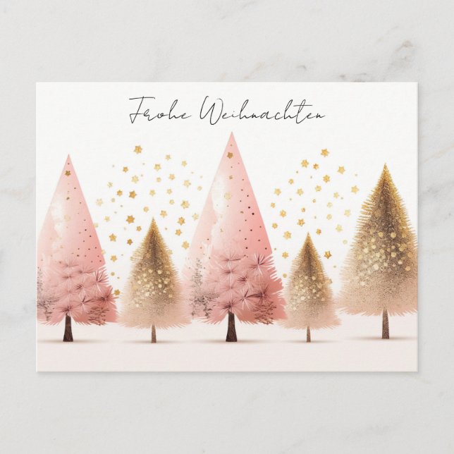 Cartão Postal Elegante goldene und pinke Weihnachtsbäume (Frente)