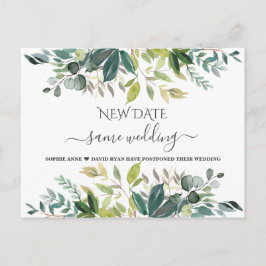 Cartão Postal Elegante Greenery Mesma Data de Casamento Nova Atu