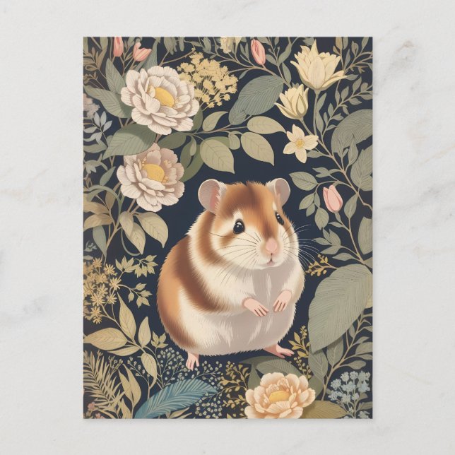 Cartão Postal Elegante Hamster William Morris Inspirou Floral (Frente)
