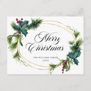 Cartão Postal Elegante Holly Berry Natal Saudação Feriado