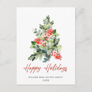 Cartão Postal Elegante Holly Tree Saudação Corporativa de Natal