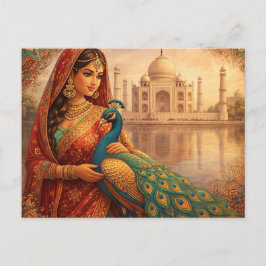 Cartão Postal Elegante indische Frau mit prachtvollem Pfau