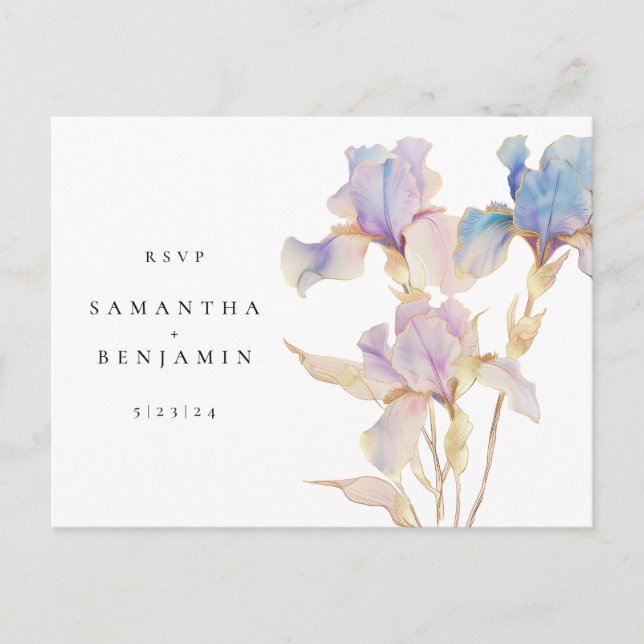 Cartão Postal Elegante Iris Floral Wedding RSVP (Frente)