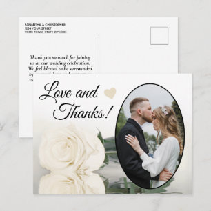 Cartão Postal Elegante Ivory White Rose Casando Amor e Obrigados