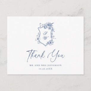 Cartão Postal Elegante Jardim Floral Francês Azul Agradecimento