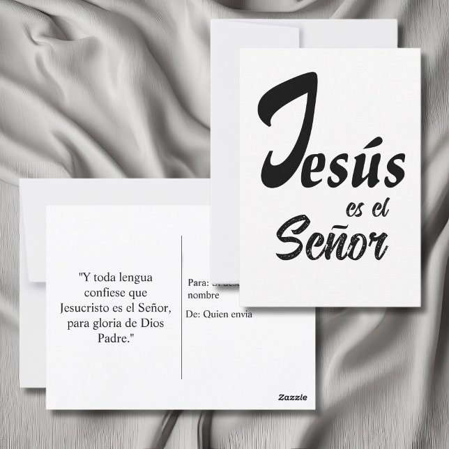 Cartão Postal Elegante Jesus é o Senhor Preto & Branco Moderno (Christian posrcard Jesus is Lord & Philipians 2:11 in Spanish with custom text & name.)
