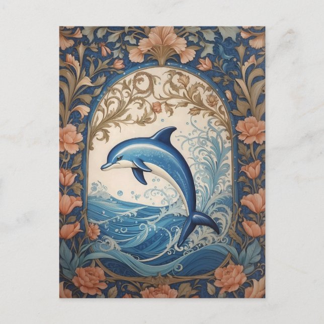 Cartão Postal Elegante Jumping Dolphin William Morris Inspirou (Frente)