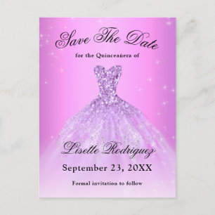 Cartão Postal Elegante Lilás Roxo Quinceanera Save The Date