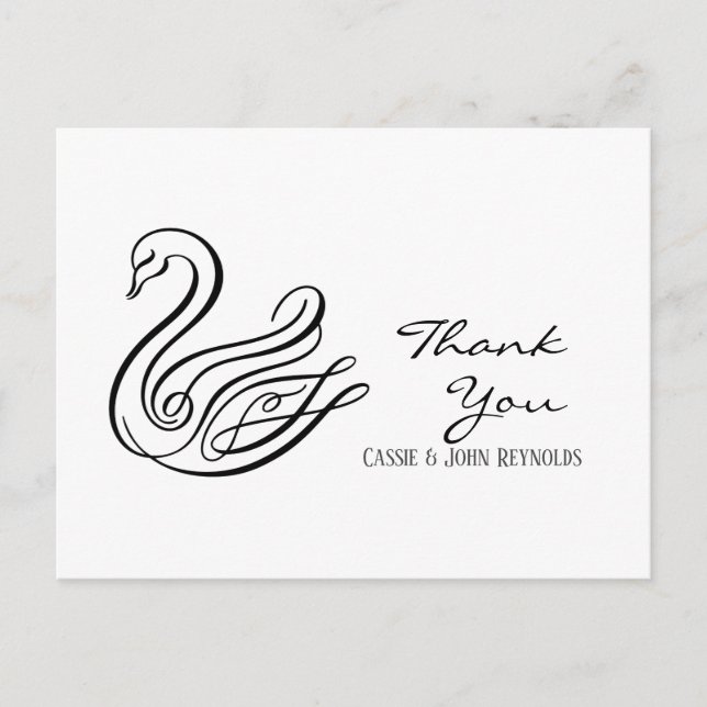 Cartão Postal Elegante Line Art Swan Weding Obrigado Cartão-Post (Frente)