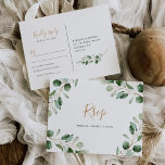 Cartão Postal Elegante Lush Eucalipto Greenery Rsvp<br><div class="desc">Projetado para coordenar com a nossa coleção de casamento Moody Greenery, este cartão postal Rsvp personalizável apresenta folhas de cor aquosa verde de eucalipto emparelhadas com uma letra de script de tendência em ouro e serif de classe na cinza. Para fazer alterações avançadas, vá para a opção "Clique para personalizar...</div>