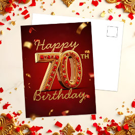 Cartão Postal Elegante Luxuoso Vermelho e Dourado Aniversário de