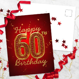 Cartão Postal Elegante Luxuoso Vermelho Rubi e Dourado Aniversár