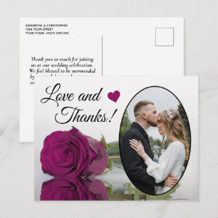 Cartão Postal Elegante Magenta Rosa Posh Wedh Love & Obrigados