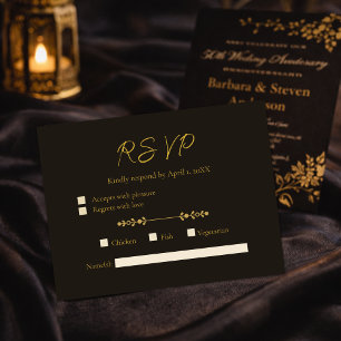 Cartão Postal Elegante Marfim Dourado RSVP para 50º Aniversário 