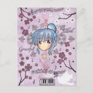 Cartão Postal Elegante/Melancholy Ume-Chibi com fundo de colagem