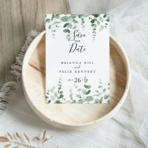 Cartão Postal Elegante Minimalista Verde Eucalipto Salvar a Data