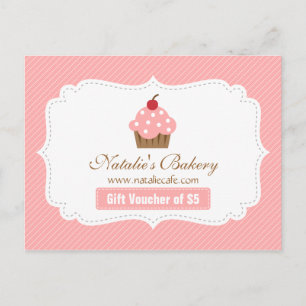 Cartão Postal Elegante, Moderno, Cupcake Rosa, Voucher de Padari
