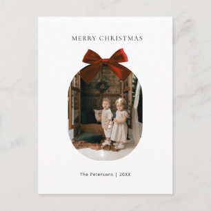 Cartão Postal Elegante Moderno Laço Vermelho Foto Natal