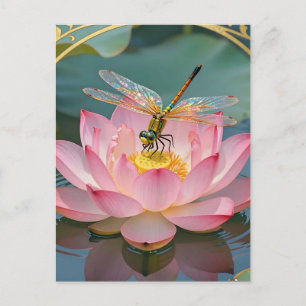 Cartão Postal Elegante Moldura Art Nouveau com Flor de Lótus Ros