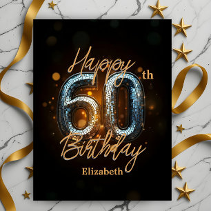 Cartão Postal Elegante Mosaico Dourado Tendencial em Aniversário