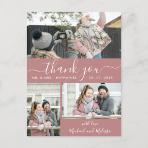 Cartão Postal Elegante Multi Foto de Casamento em Faux Vellum Ag
