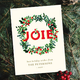 Cartão Postal Elegante Natais vintages Berry Wreath Joy