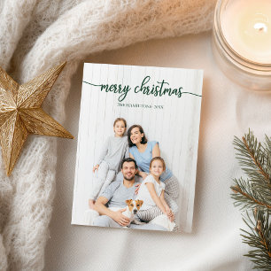 Cartão Postal Elegante Natal Verde Script Foto Única