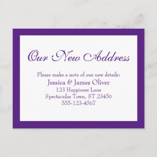 Cartão Postal Elegante nosso novo endereço emoldurado em roxo e