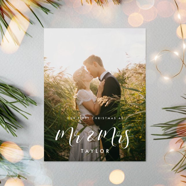 Cartão Postal Elegante Nosso primeiro Natal como Sr. e Sra. Foto (Criador carregado)