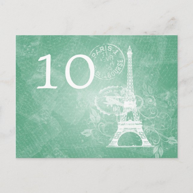 Cartão Postal Elegante Número Romântico Paris Mint Green (Frente)