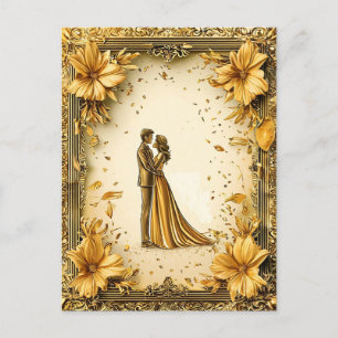 Cartão Postal Elegante Obra de Arte Dourada de Casal de Noivos R
