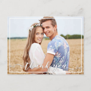 Cartão Postal Elegante Obrigado Foto De Casamento Da Tipografia