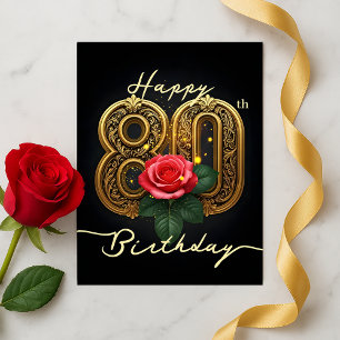 Cartão Postal Elegante Oitavo Ouro Florescer Rosa Aniversário