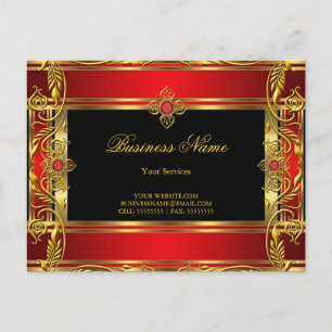 Cartão Postal Elegante Ornado Joia Vermelha Real Preto Dourado