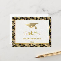 Elegante Ouro Preto Floral Agradecimento Formatura