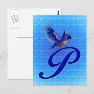 Cartão Postal Elegante P inicial do Monograma do Bluebird