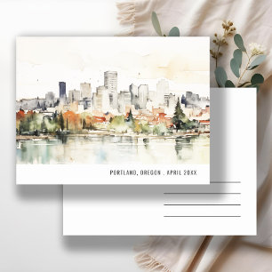 Cartão Postal Elegante Paisagem Urbana de Portland Oregon Aquare