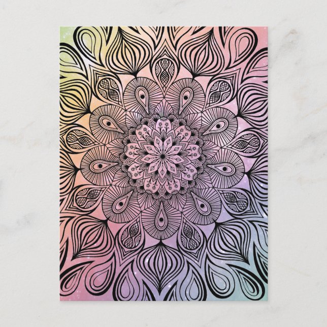 Cartão Postal Elegante Pastel Mandala Trippy Psychedelic Hippie (Frente)