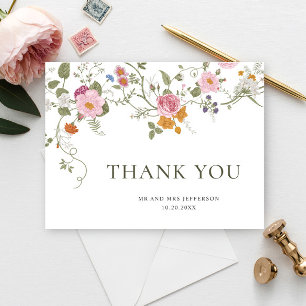 Cartão Postal Elegante Pastel Pink Boho Wildflower Obrigado