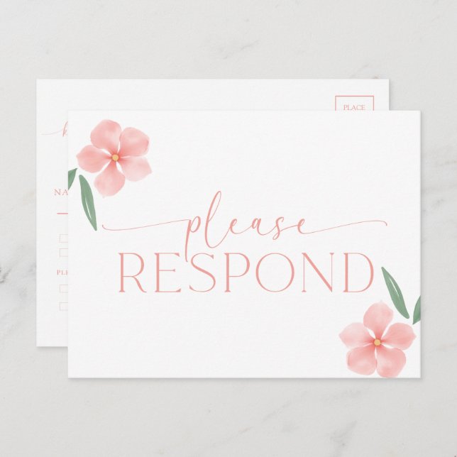 Cartão Postal Elegante Peach Floral Wedding RSVP (Frente/Verso)
