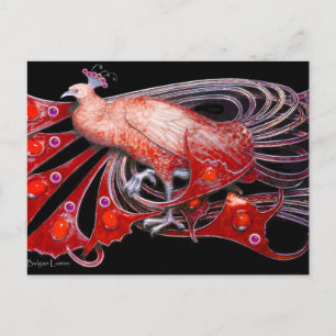 CARTÃO POSTAL ELEGANTE PEACOCK EM PRETO VERMELHO