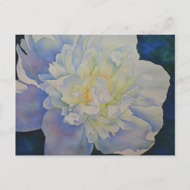 Cartão Postal Elegante peônia floral em aquarela branca amarela (Frente)