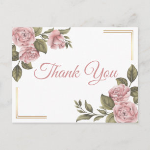 Cartão Postal Elegante Peônia Rosa Floral Antiga Agradecimento