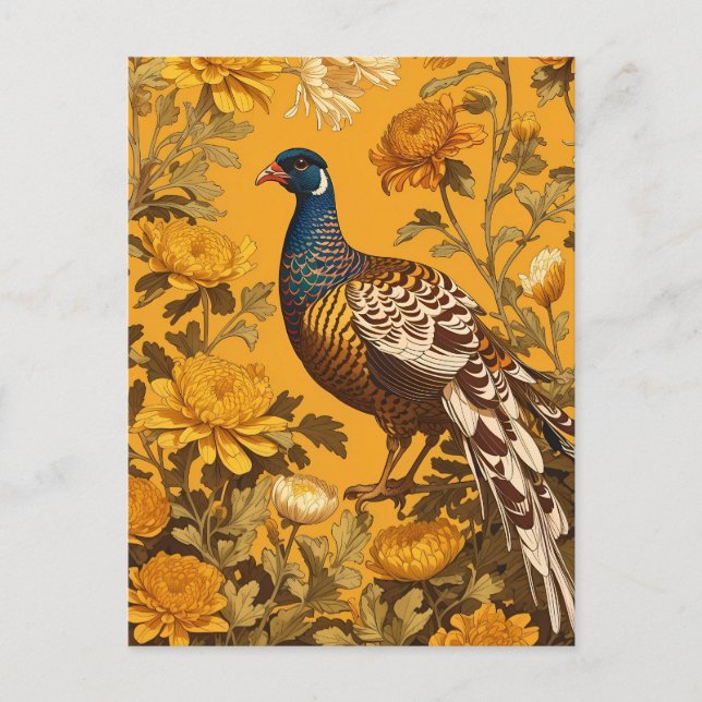 Cartão Postal Elegante Pheasant William Morris Inspirou (Frente)